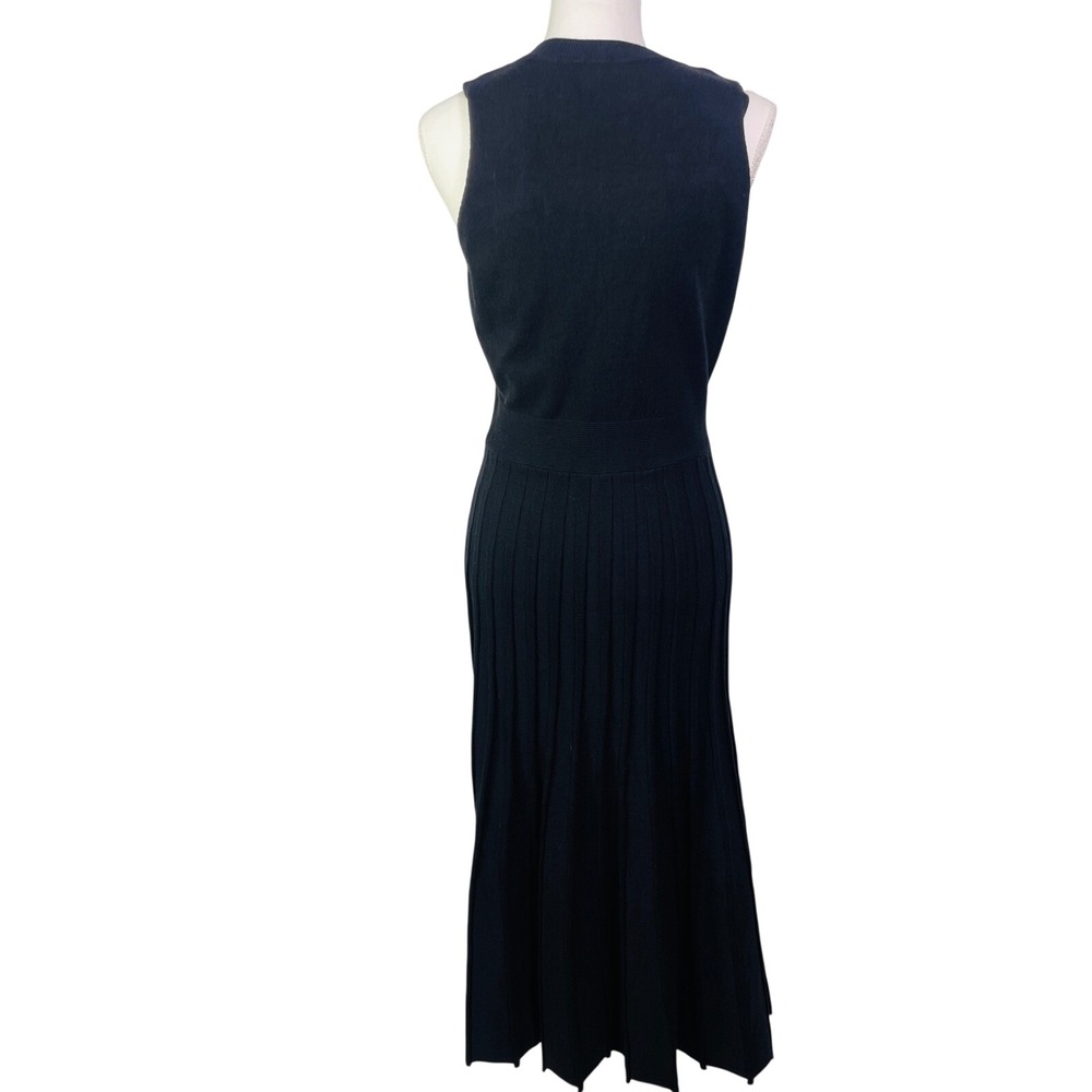 Black Sleeveless Maxi Dress Women's M Knit Pleated Crew Neck Solid Minimalist - Picture 12 of 15